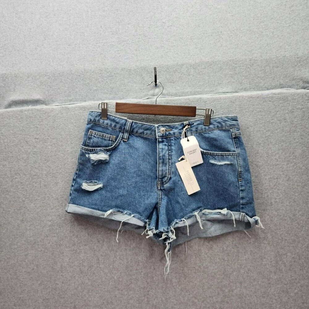 Forever 21 Blue Denim Concert Shorts Mid Rise Slim Fit Size 30 Distressed Style